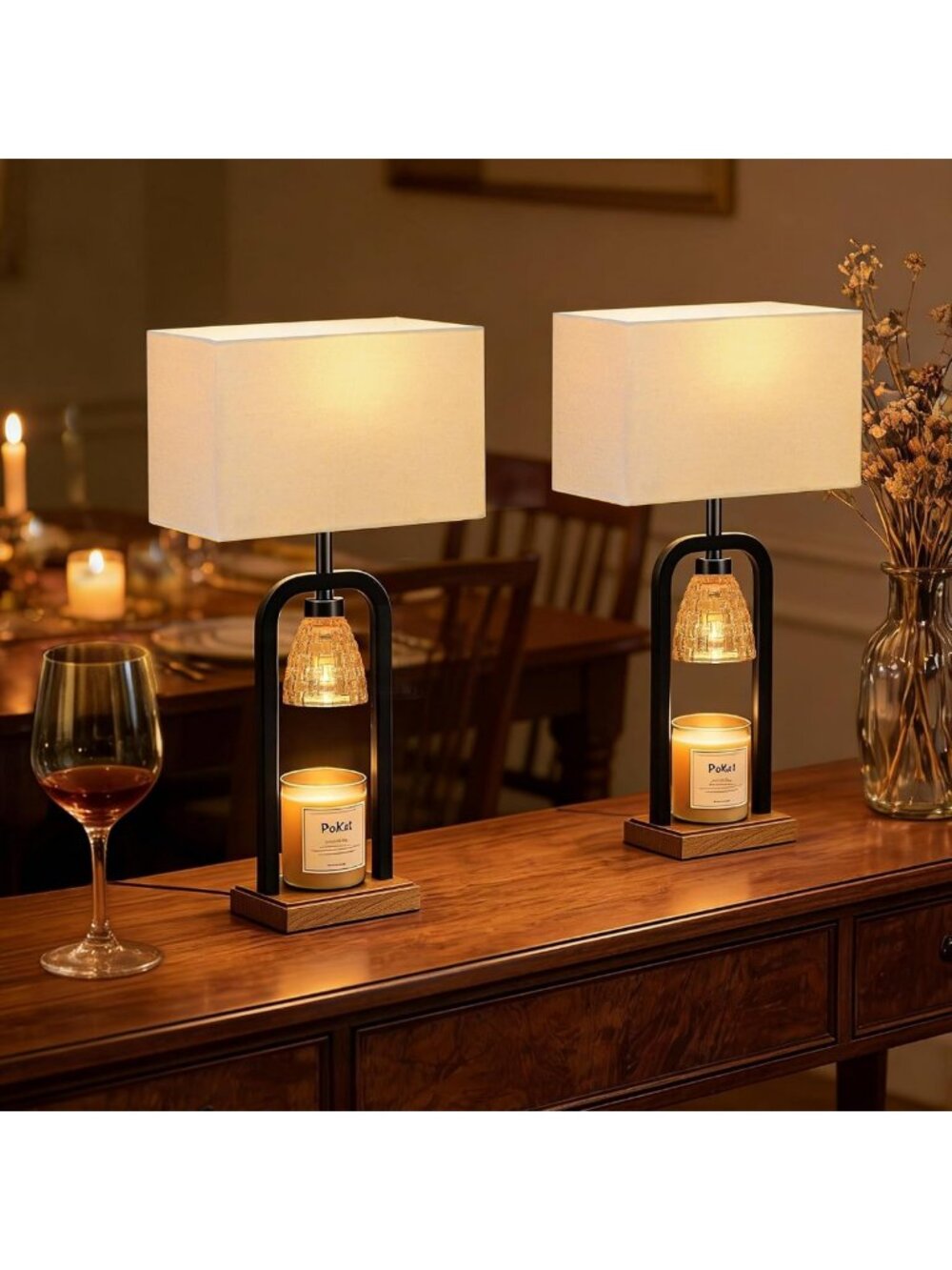 Stylish 21.5'' Bedroom Table Lamps Set of 2 with Candle Warmer & Gift Box